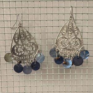 Intricate Ruby Lane Sterling Silver and Blue Dangle Earrings